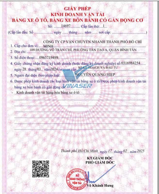 Mẫu giấy phép kinh doanh vận tải tại TP-HCM 2025 Mẫu giấy phép kinh doanh vận tải tại TP-HCM 2025
