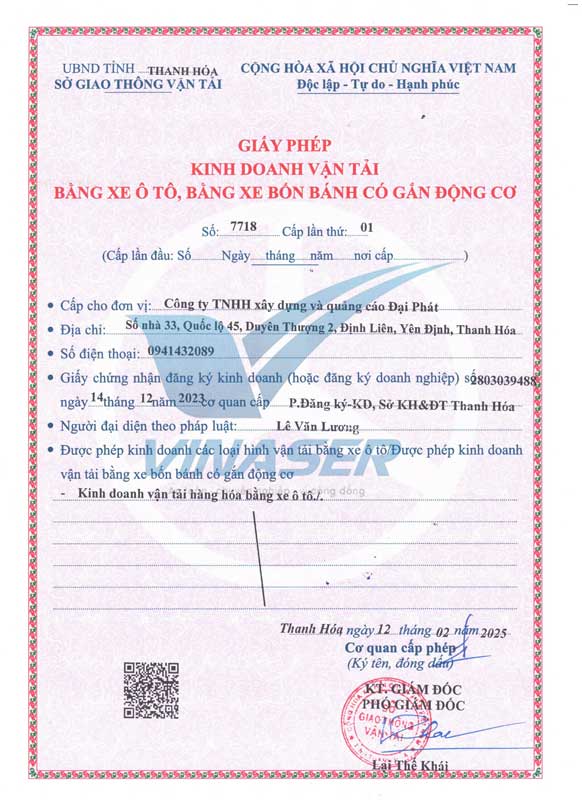 Mẫu giấy phép kinh doanh vận tải Mẫu giấy phép kinh doanh vận tải