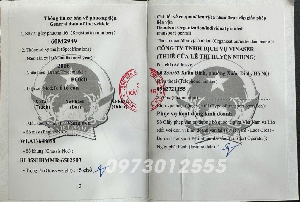 Giấy phép liên vận Việt - Lào